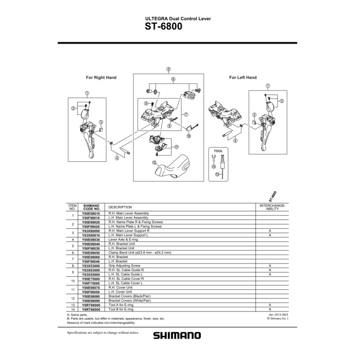 Mecanism Intern Shimano ST-6800 Left
