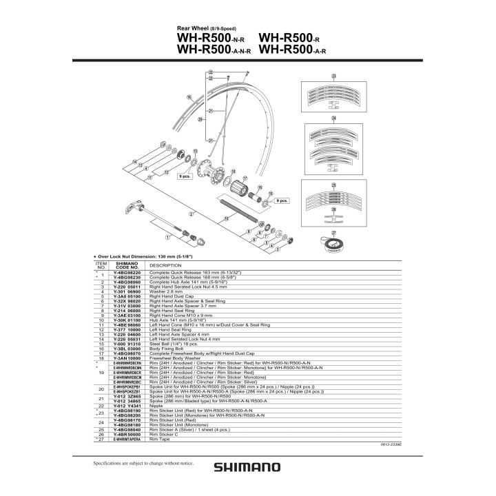 Spita Shimano WH-R500-A-R 286mm Dreapta Bladed