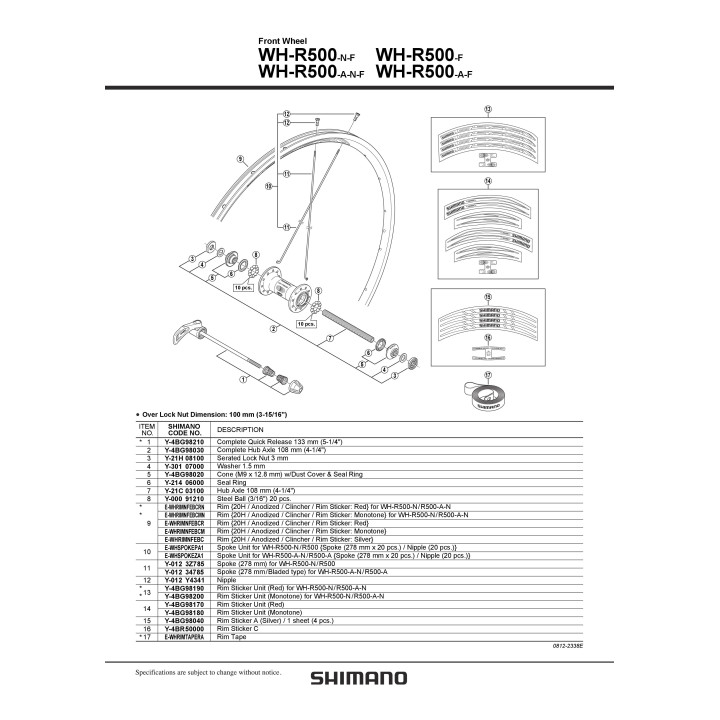 Spita Shimano WH-R500-F 278MM pentru roată față