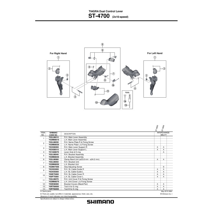 Ansamblu Mecanism Intern Shimano ST-4700 Dreapta