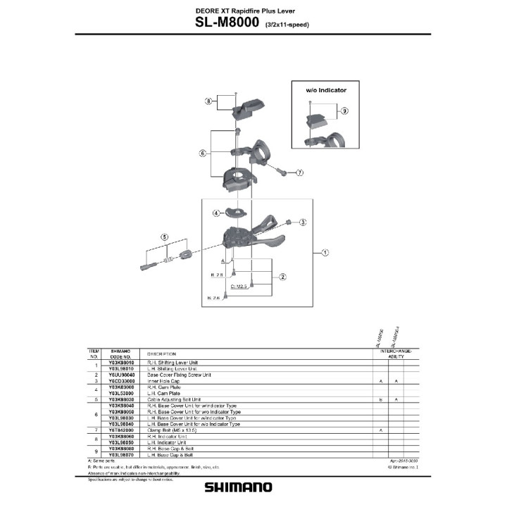 Capac Maneta Schimbator Shimano SL-M8000 Dreapta