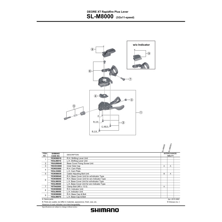 Mască și șurub capac maneta schimbator Shimano SL-M8000