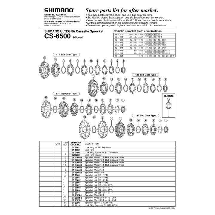 Pinioane Shimano CS-6500 21-24-27T