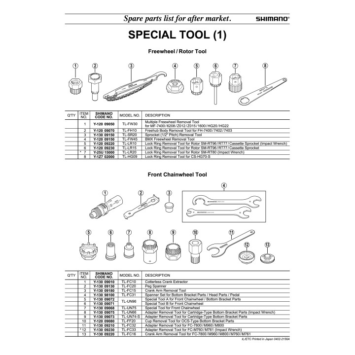 Cheie Shimano TL-FC10 Extras Pedalier Cotterless