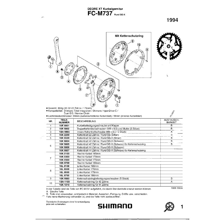 Foaie 22T Shimano FC-M737 5-Brate 94/58mm