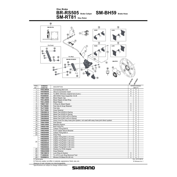 Șurub fixare etrier Shimano BR-RS505 35mm