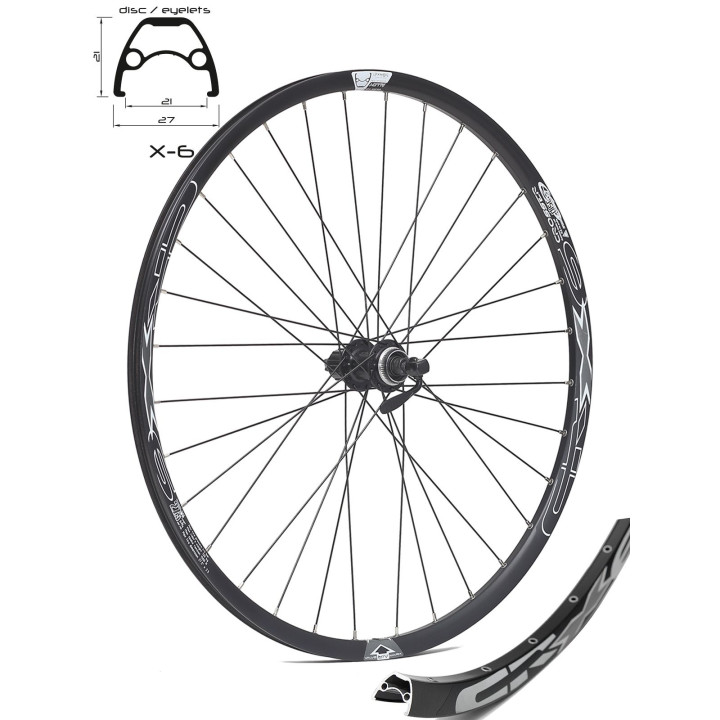 Roata Spate CROSSER X6 32H 27.5'' Caseta, QR - Frana disc (CenterLock) cu Butuc SHIMANO TX505 | capsata