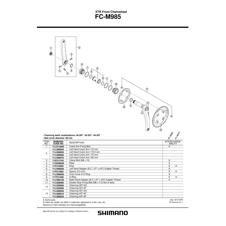 Foaia Shimano FC-M985 44T pentru pedalier 44-30T