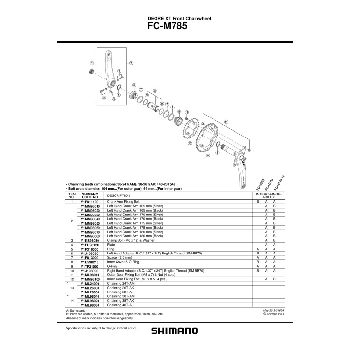 Surub M8×7 & Piulita Shimano FC-M785 - 4 seturi
