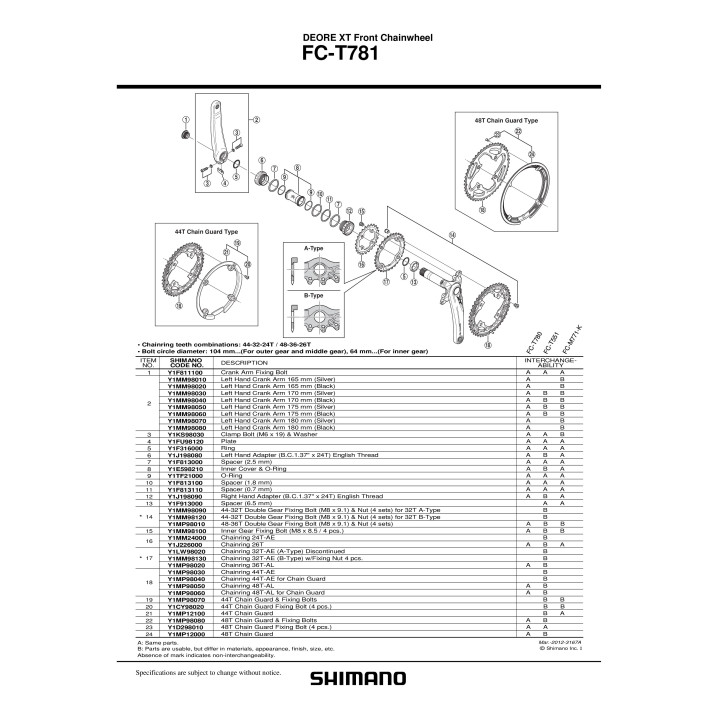 Chain Guard Shimano FC-T781 48T + Șuruburi