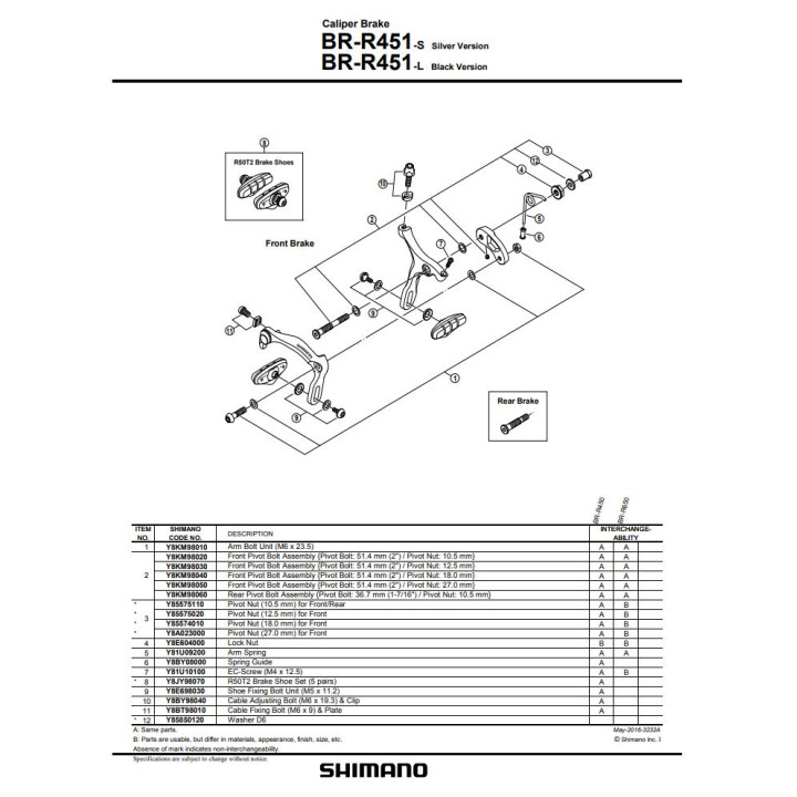Clesti Frana SHIMANO Tiagra BR-R451 cu saboti R50T2 Black | Fata