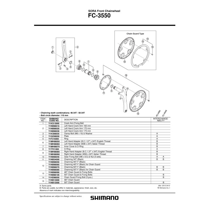 Chainguard Shimano FC-3550 46T cu suruburi fixare