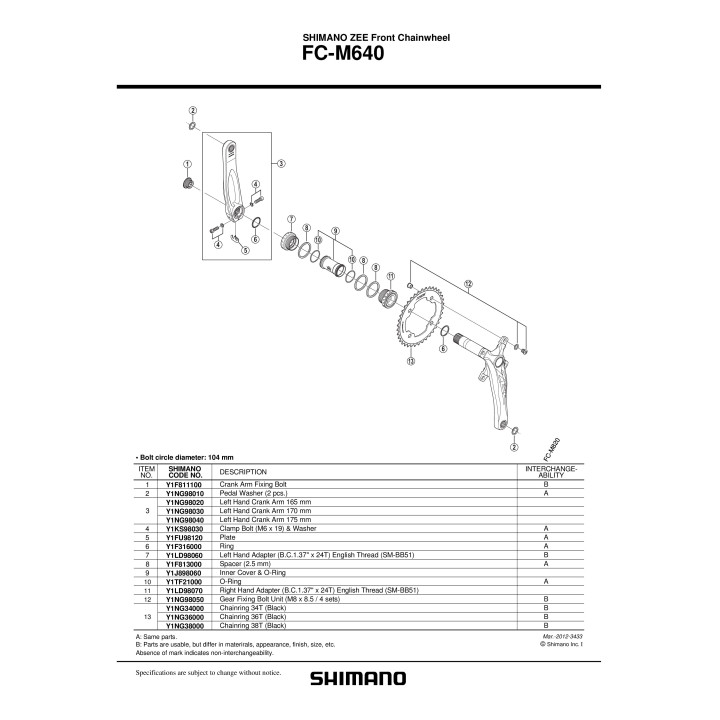 Foaia Shimano FC-M640 34T Neagra