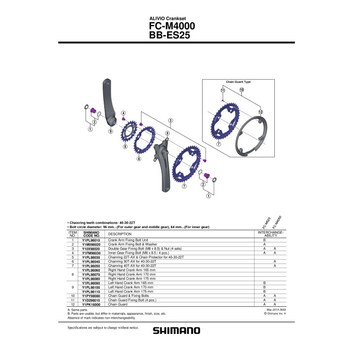 Foaia Shimano FC-M4000 30T - Piesă Schimb