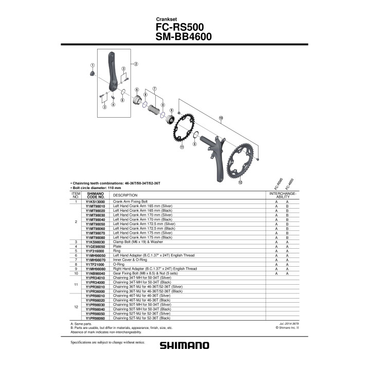 Foaia Shimano FC-RS500 36T Neagra