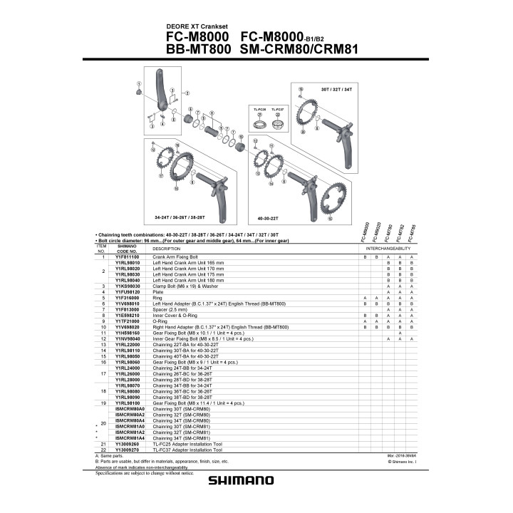 Foaia Shimano FC-M8000 30T pentru 40-30-22T
