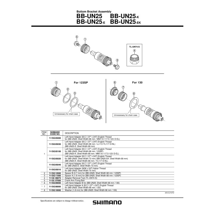 Distanțier B Shimano BB-UN25 0.7mm 68mm/123sp