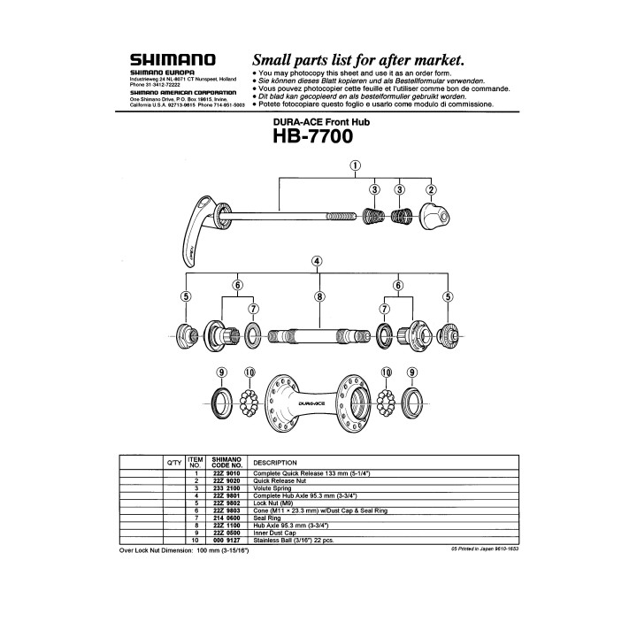 Con Shimano HB-7700 M11x23.3mm cu garnitură etanșare