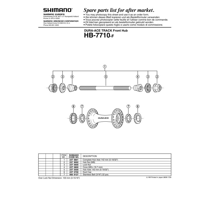 Con Shimano HB-7710-F M9x16.7mm