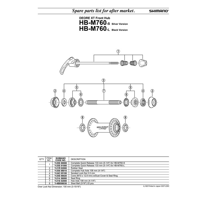 Quick Release Shimano HB-M760-L 133MM