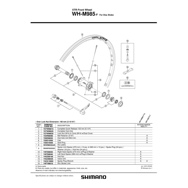 Con Shimano WH-M985F M14 cu garnitura praf