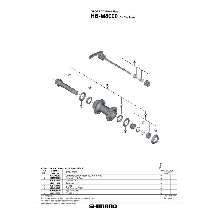 Quick Release Shimano HB-M8000 133mm | Ciclism
