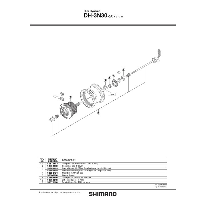 Conector și Capac Shimano DH-3N30 HB-NX30
