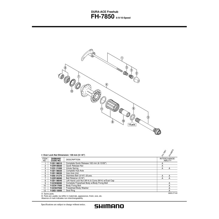 Con Shimano FH-7850 Stânga M14 + Garnitura Praf