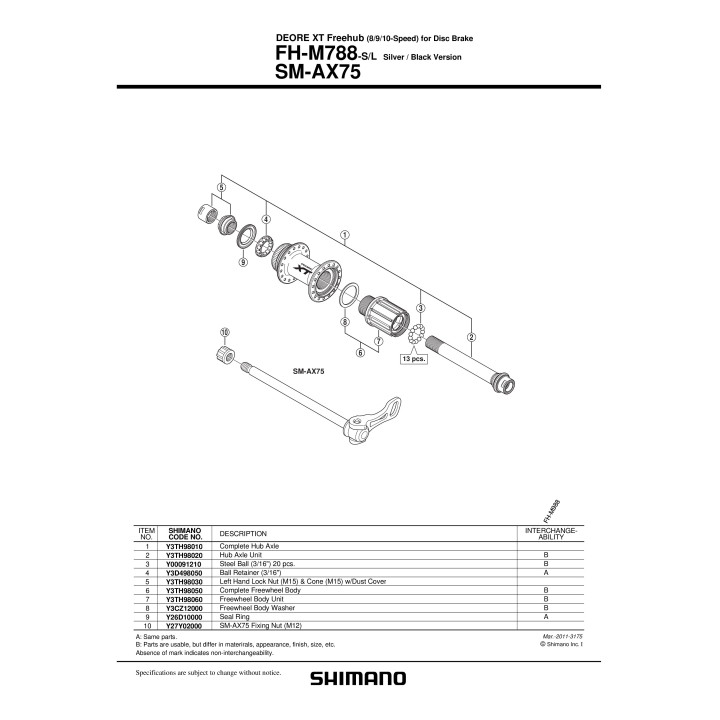 Con Shimano FH-M788 Contrapiuliță M15 Stângă