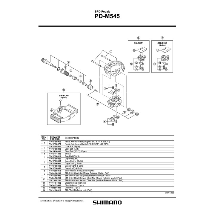 Șuruburi Lock Bolt Shimano PD-M545 Dreapta