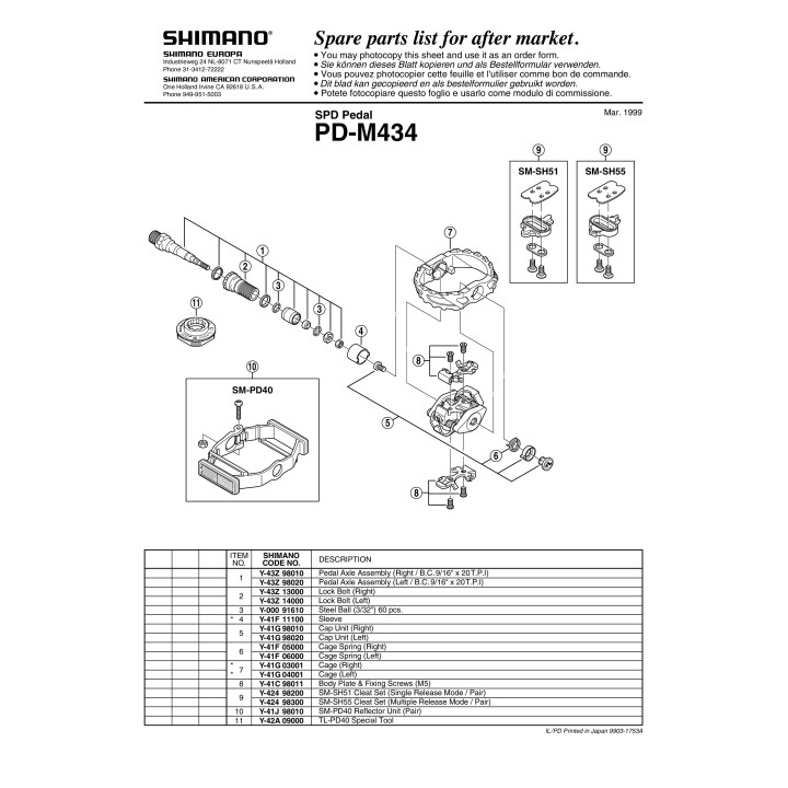 Capac Shimano PD-M434/PD-M424 Stânga