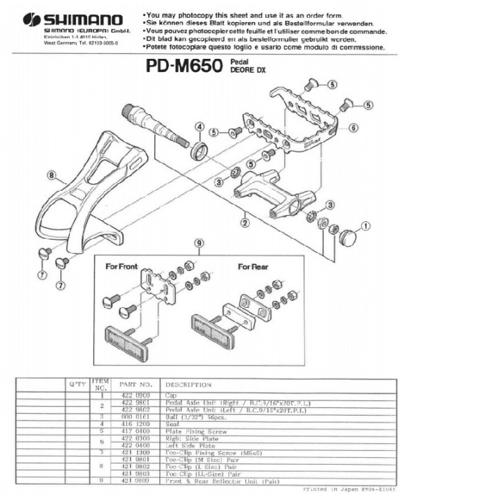 Ax Pedala Shimano PD-M650 Dreapta 9/16" 20TPI