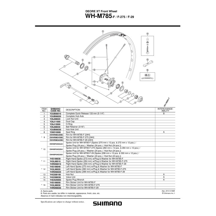 Spita Shimano WH-M785-F-275 Stânga 282mm