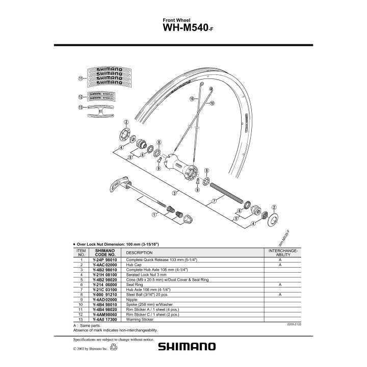 Spita Shimano WH-M540-F 258mm cu Saibă