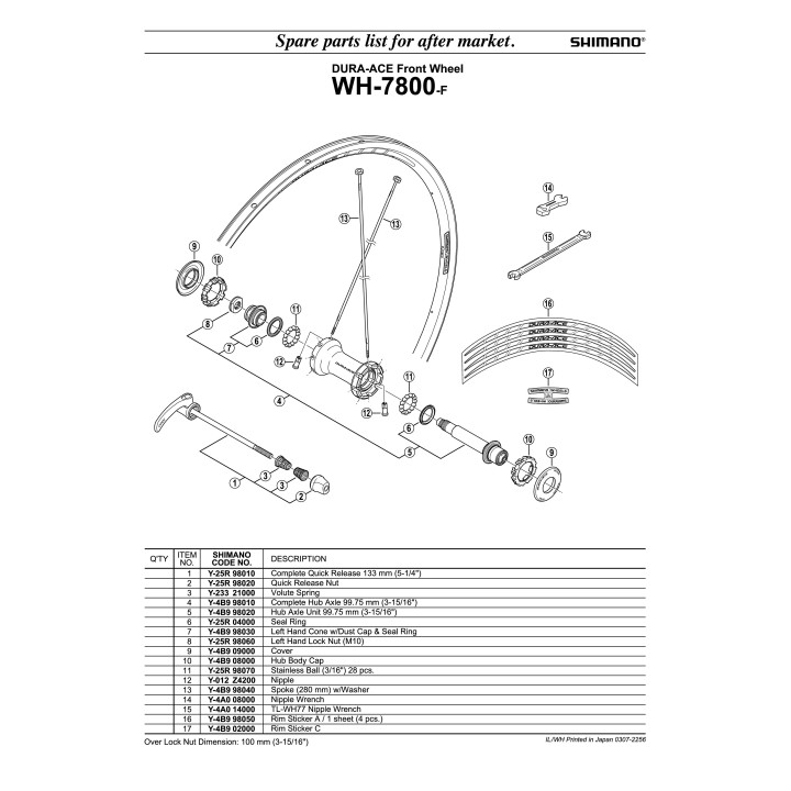 Capac Shimano WH-7800-F - Piesă Roată Shimano 105