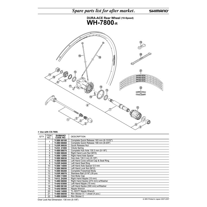 Con Shimano WH-7800-R Stânga cu Garnituri