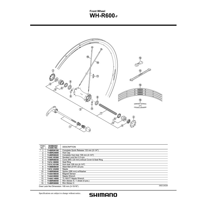 Capac Shimano WH-R600-F butuc roata ciclism