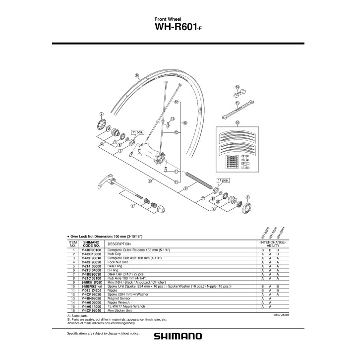 Spita Shimano WH-R601-F 284mm + Saibă