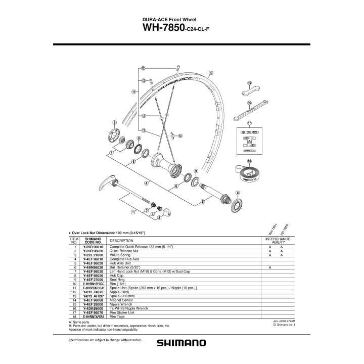 Con Shimano WH-7850 stânga cu lock nut și garnitură praf