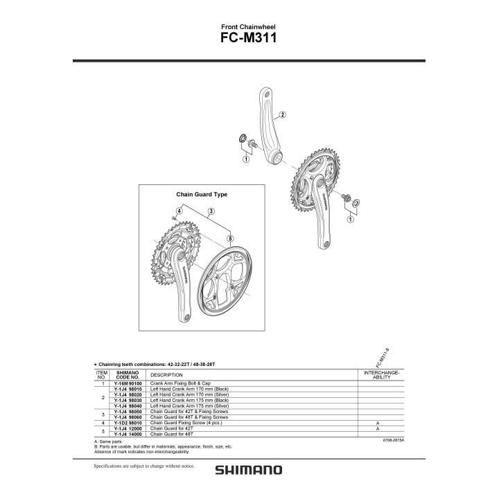 Brat Pedalier Shimano FC-M311 170mm Stânga