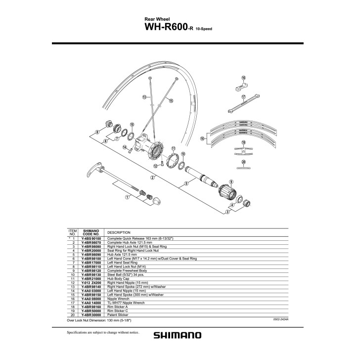 Bile Shimano WH-R600-R 5/32" - 34 buc