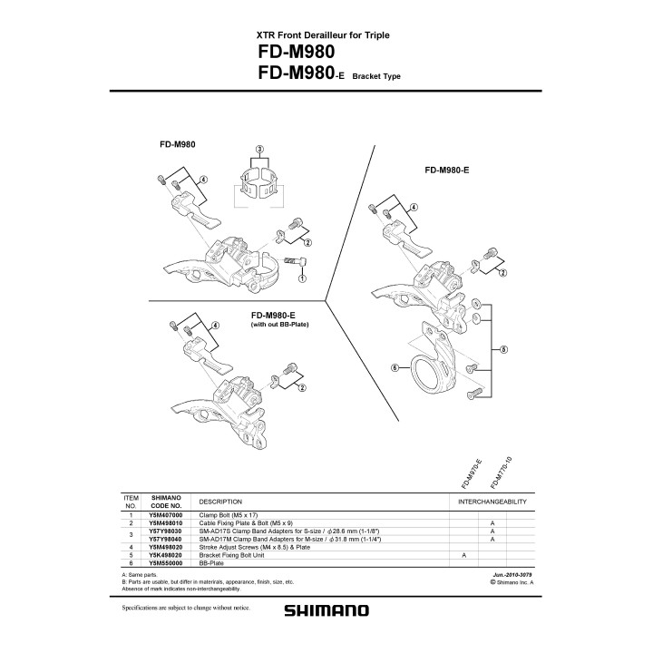Placa Butuc Pedalier Shimano FD-M980-E