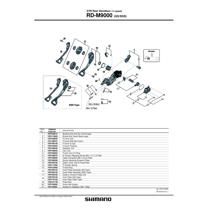 Suport Prindere Schimbator Shimano RD-M9000