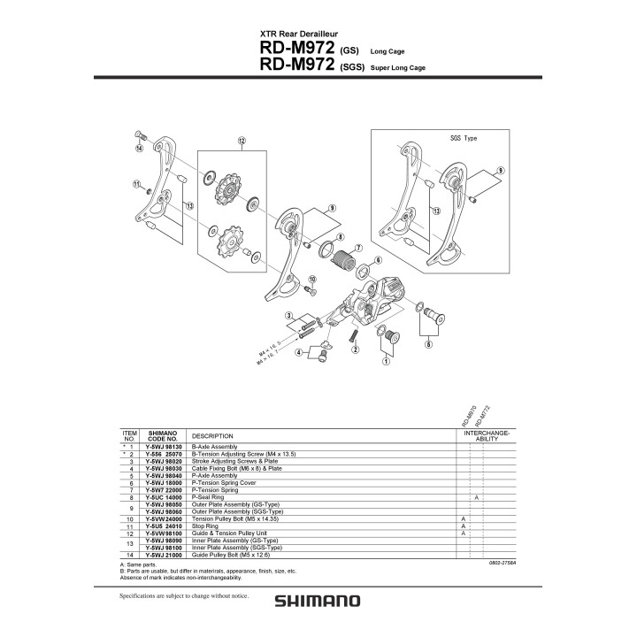 Placa Interioară RD-M972-GS Shimano XTR