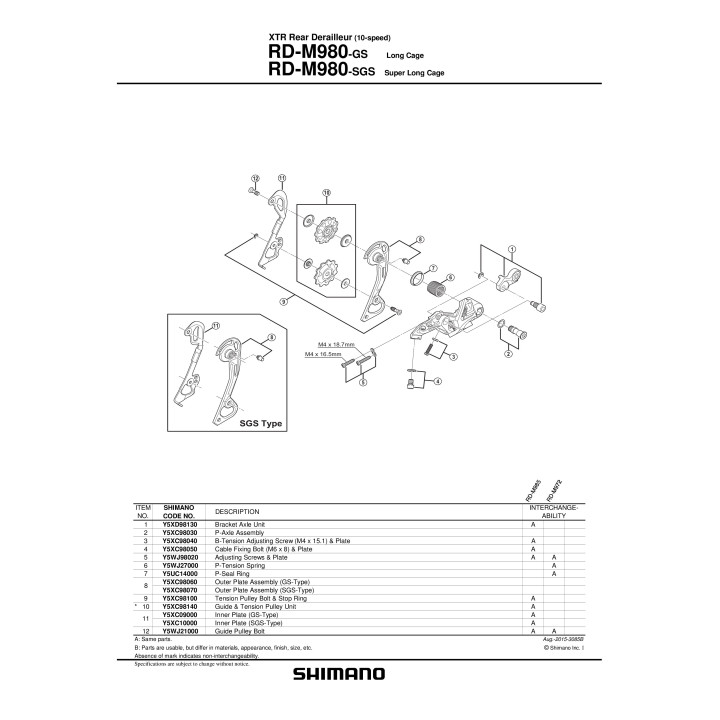 Ansamblu P-Axle Shimano RD-M980