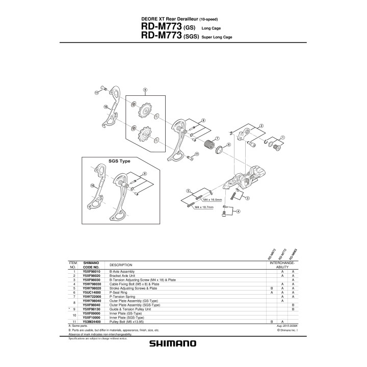Ansamblu B-Axle Shimano RD-M773 Original