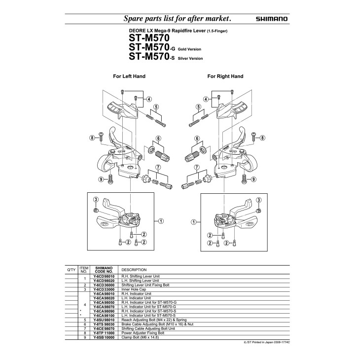 Indicator UNIT Shimano ST-M570 Stânga
