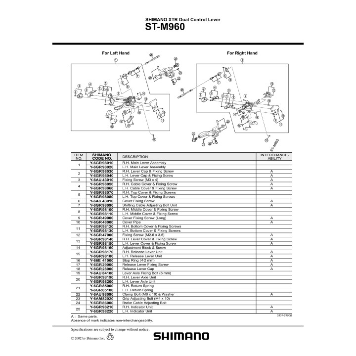 Ansamblu Maneta Shimano ST-M960 Dreapta