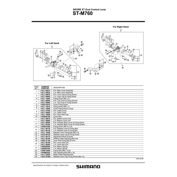 Capac Maneta Release Shimano ST-M760 Dreapta