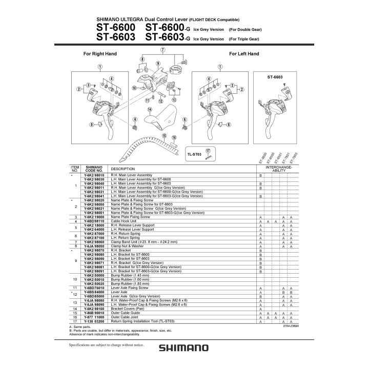 Ansamblu Corp Maneta Shimano ST-6603 Stanga
